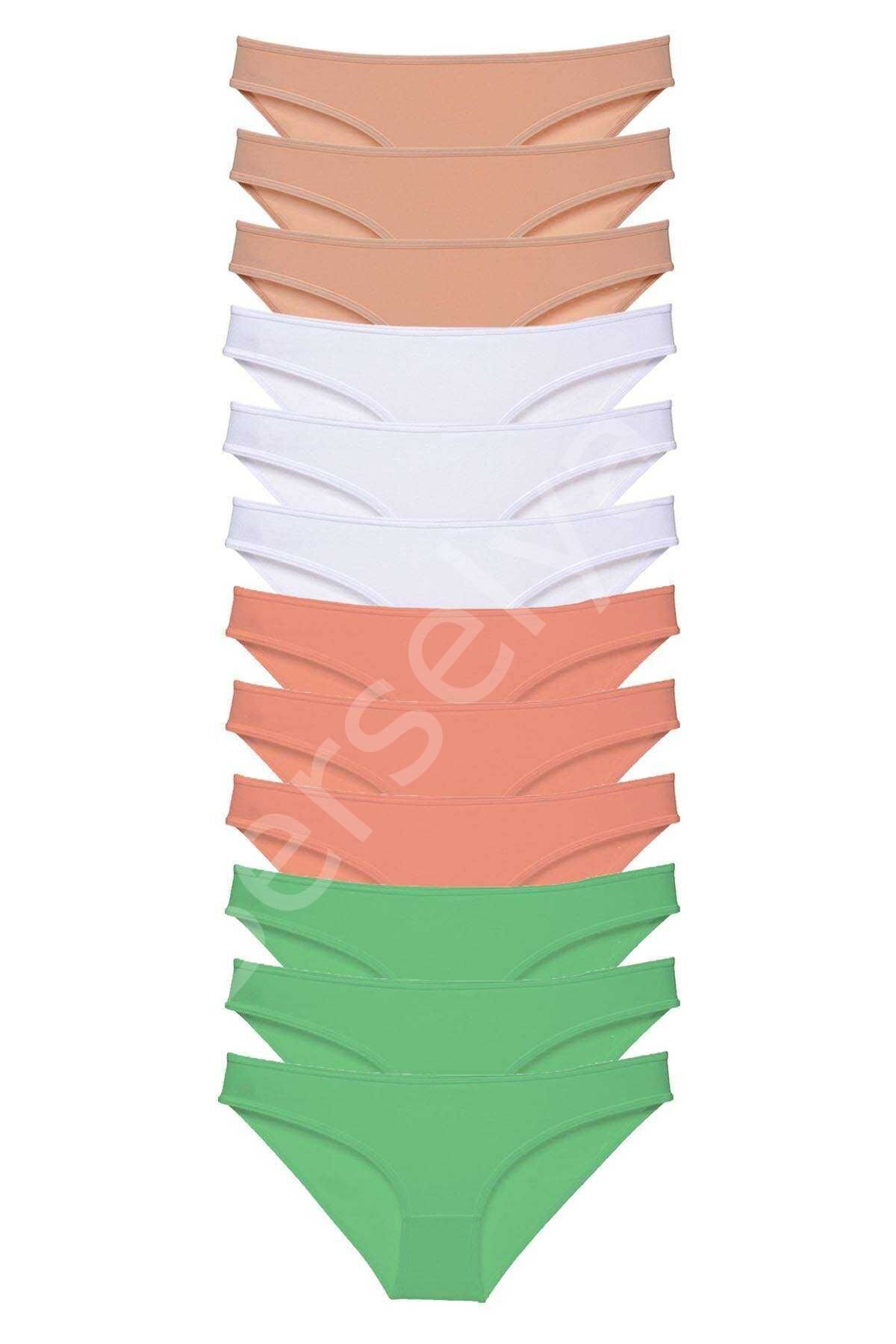 12 adet Süper Eko Set Likralı Kadın Slip Külot Gri Beyaz Pudra Yeşil