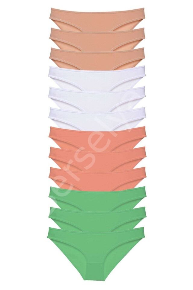 12 adet Süper Eko Set Likralı Kadın Slip Külot Gri Beyaz Pudra Yeşil