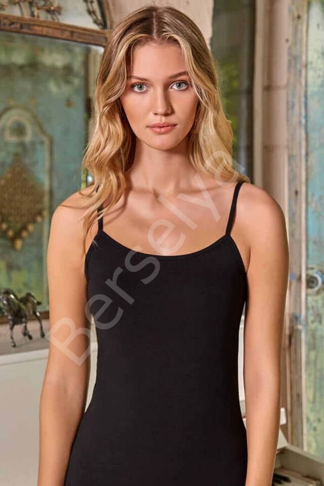 Kadın İp Askılı Pamuk Likralı Atlet Siyah 2128B XL