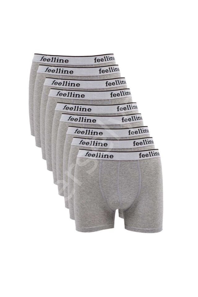 9 adet Feelline Gri Pamuklu Doğal Likralı Erkek Boxer XL