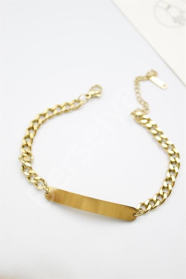 Plaka Zincir Bileklik - Altın