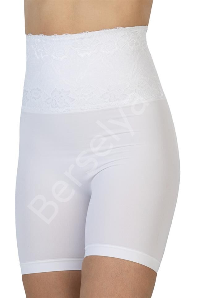 Beyaz Emay 2091 Önü Dantelli Yüksek Bel Boxer Korse