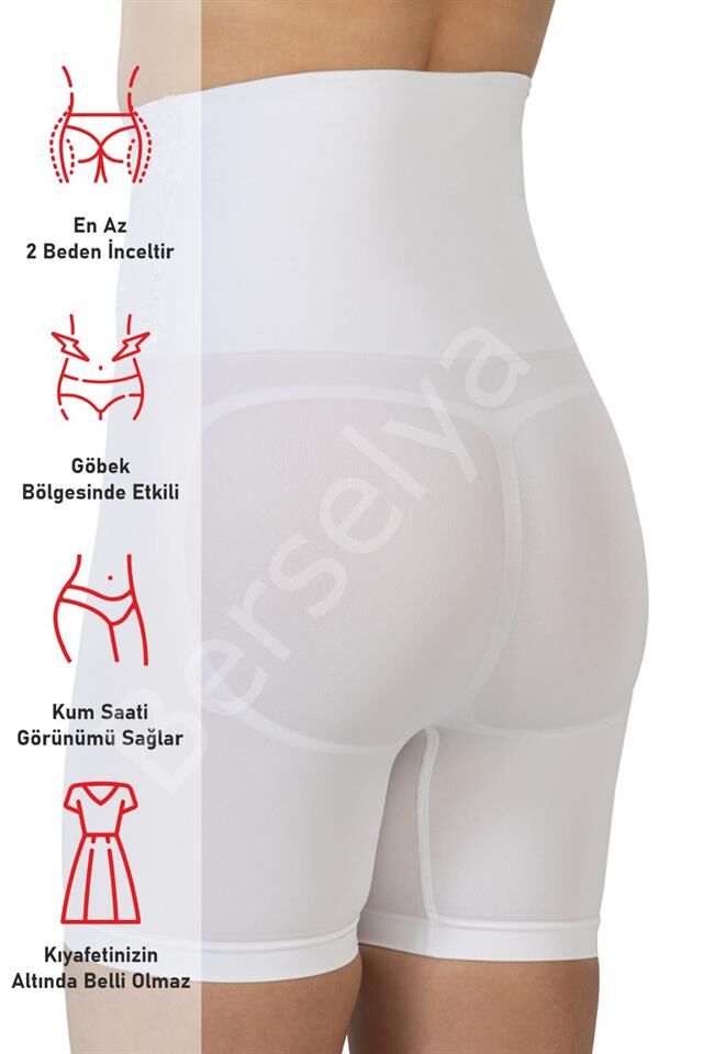 Beyaz Emay 2091 Önü Dantelli Yüksek Bel Boxer Korse
