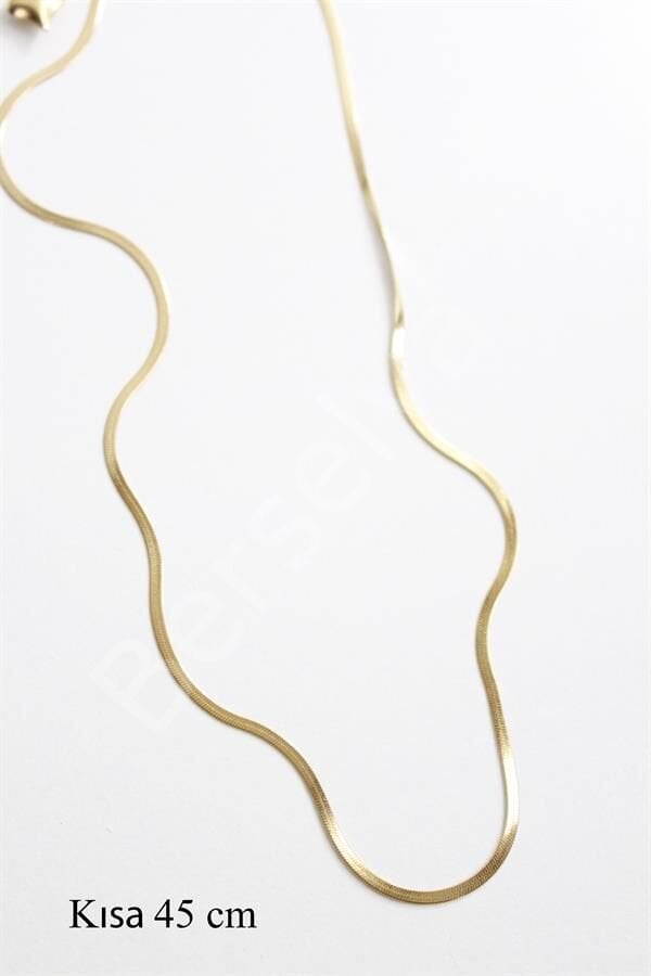 İnce İtalyan Zincir Çelik Kolye (45cm) - Altın