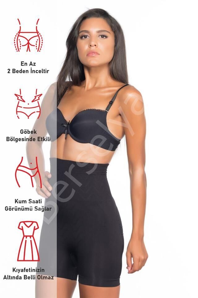 Siyah Emay 2075 Yüksek Bel Desenli Double Kısa Paça Korse