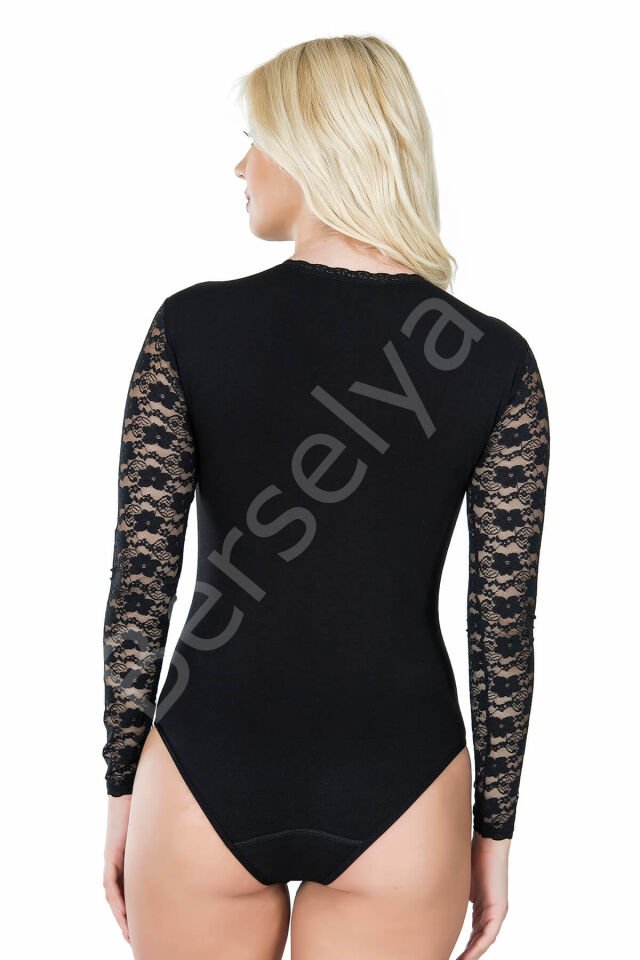 Uzun Kol Dantelli Kadın Body 342