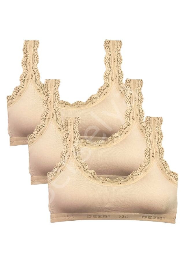 3 Adet Dantel Nakış İşlemeli Pedli Bambu Kadın Büstiyer Ten