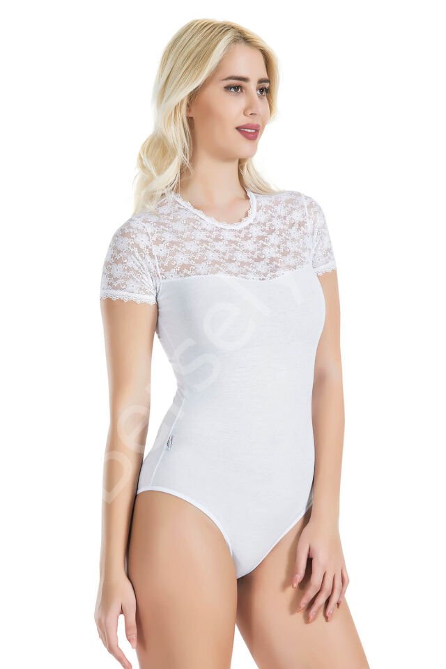 Yarım Kol Dantelli Kadın Body 338