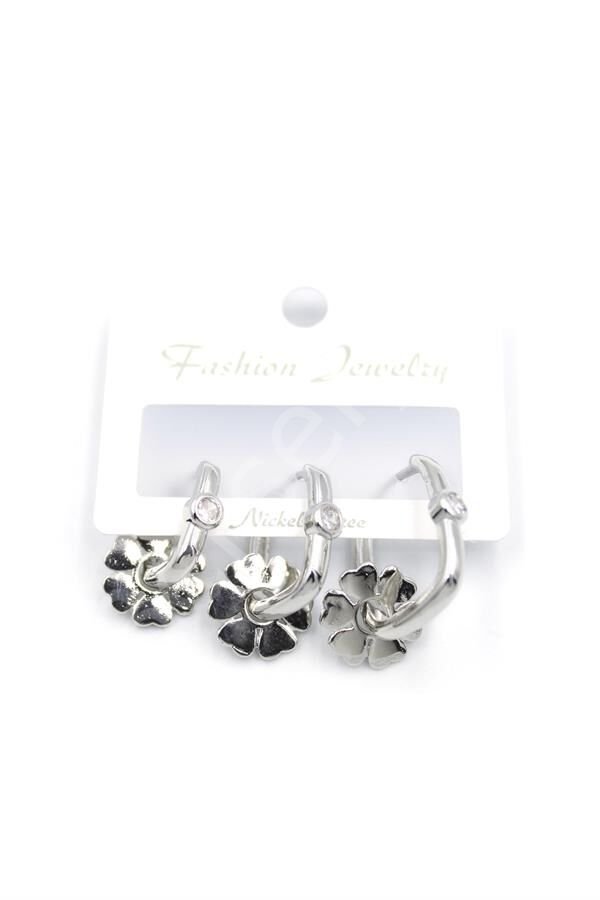 3'lü Çiçek Küpe - Gümüş