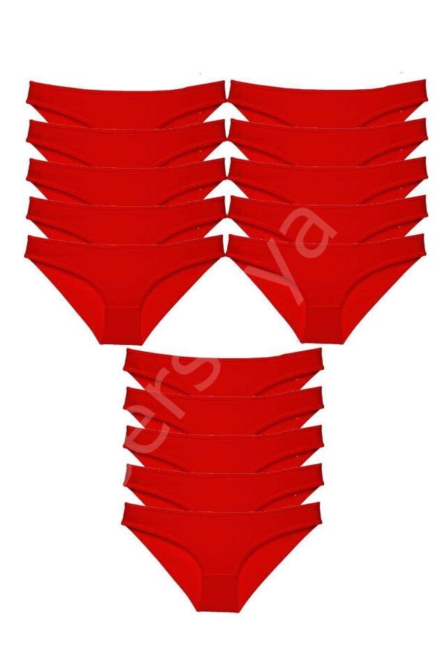 15 adet Süper Eko Set Likralı Kadın Slip Külot Kırmızı