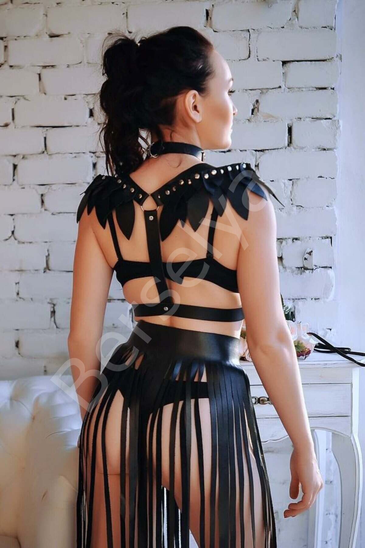 Omuz Parça Kanatlı Harness Ve Püsküllü Etek Takım - Brf727