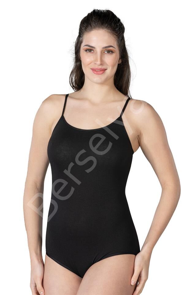 Siyah Emay 1415 Modal Cotton Çıtçıtlı İnce Askılı Body