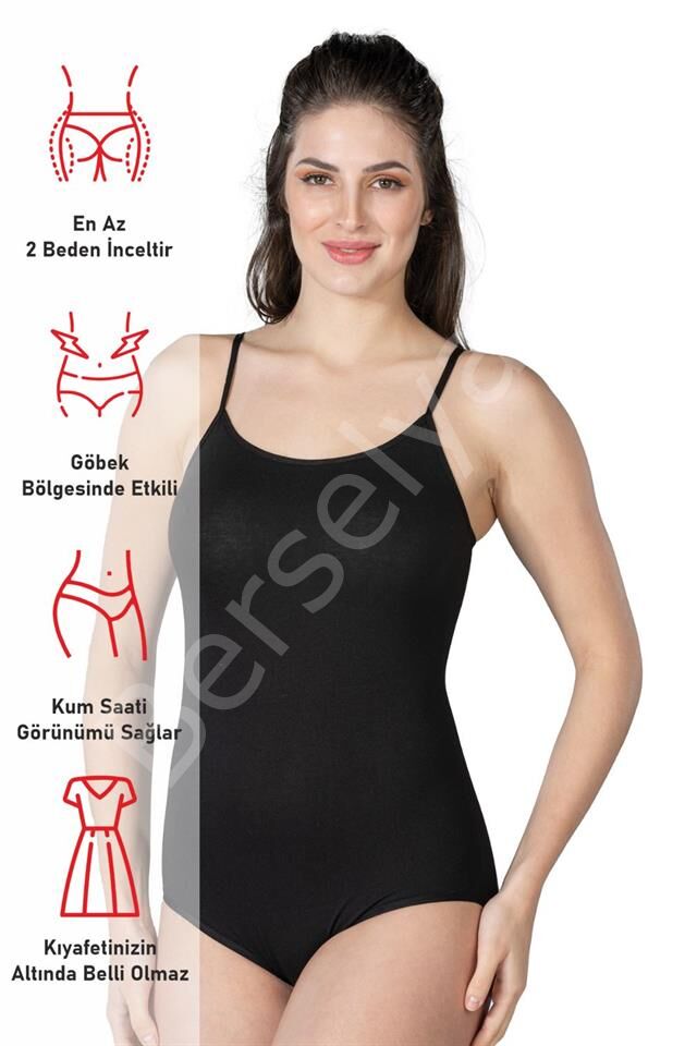 Siyah Emay 1415 Modal Cotton Çıtçıtlı İnce Askılı Body