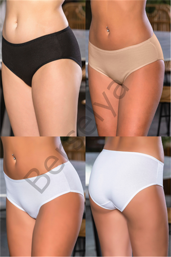 Pamuklu Yüksek Bel Slip Külot (karışık) Siyah-beyaz-ten (brf2966)