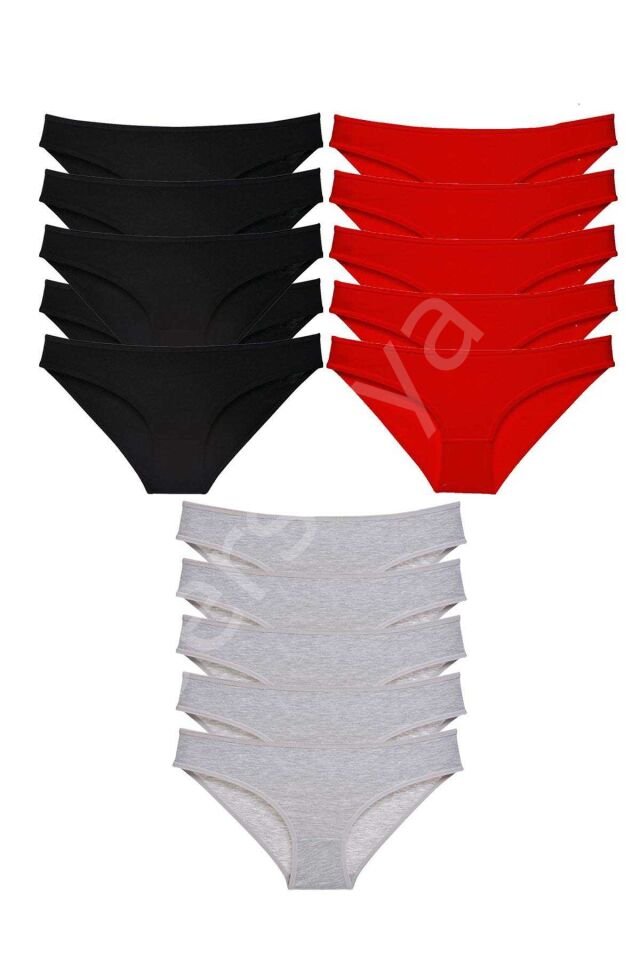 15 Adet Süper Eko Set Likralı Kadın Slip Külot Siyah Kırmızı Gri