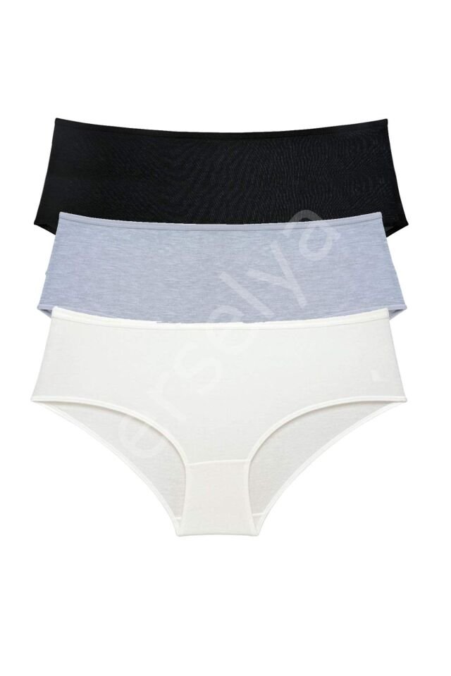 3 Adet Kadın Yüksek Bel Bato Külot Siyah Gri Krem