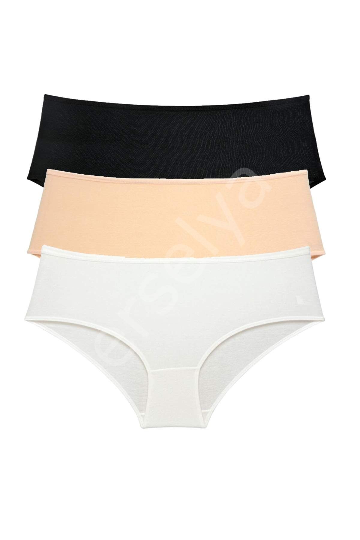 3 Adet Kadın Yüksek Bel Bato Külot Siyah Ten Krem