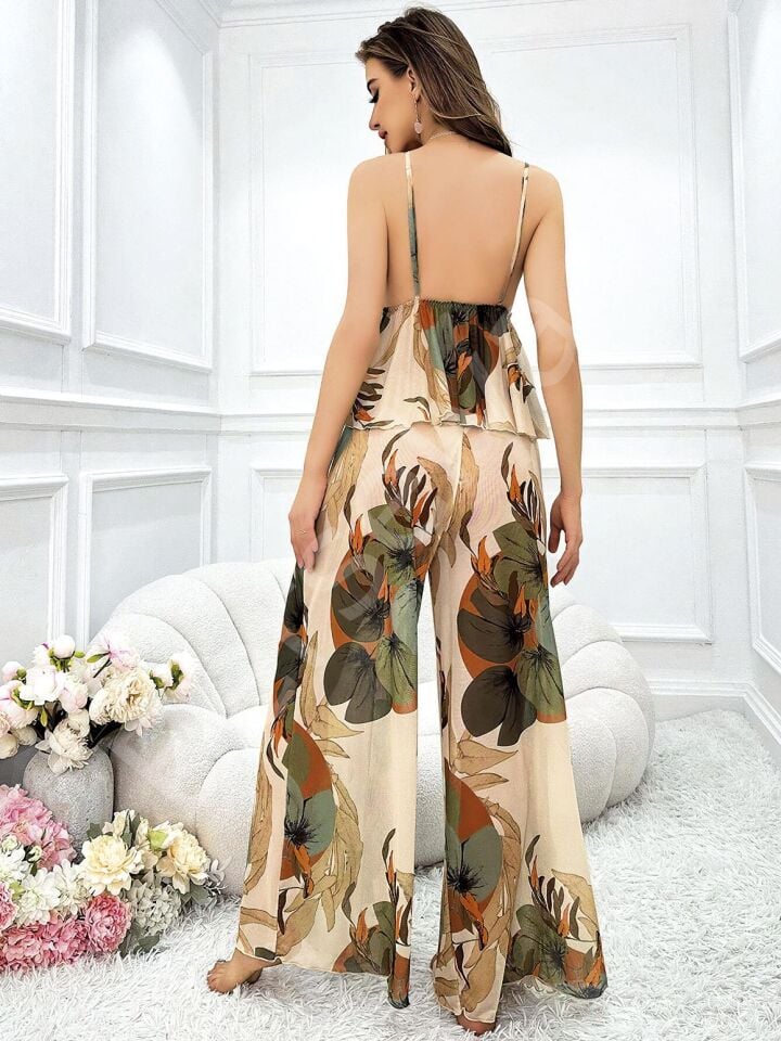 Özel Tasarım Çiçek Desenli Salaş Şık Dekolteli 2'li Takım