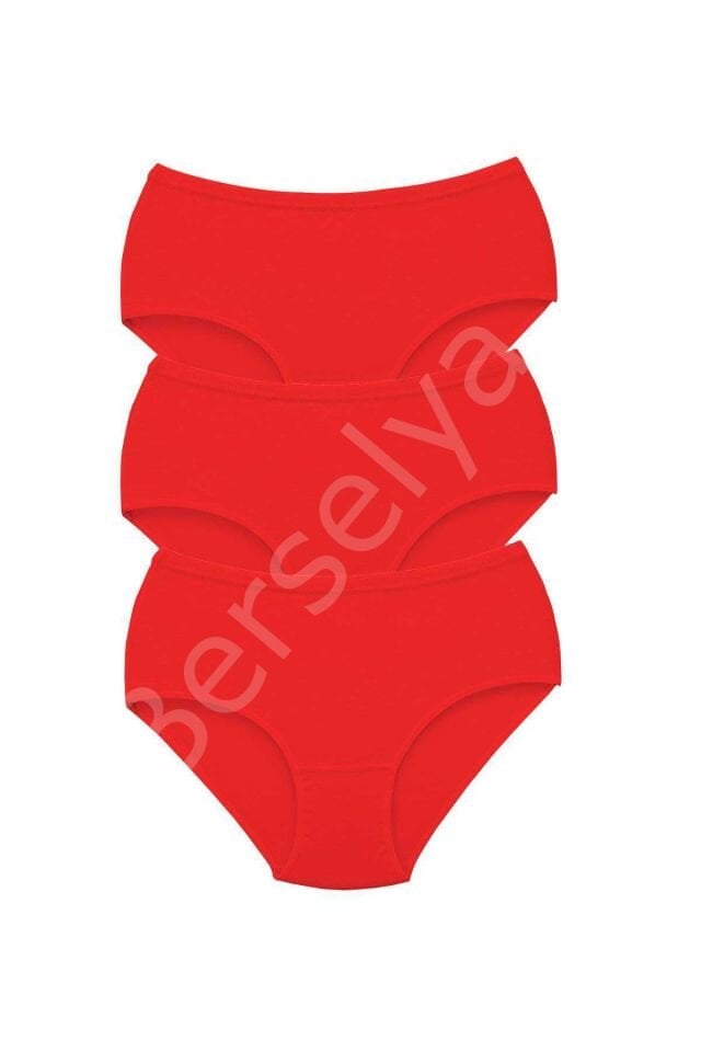 3 Adet Tutku Kadın Yüksek Bel Bato Kalın Lastik Külot Kırmızı