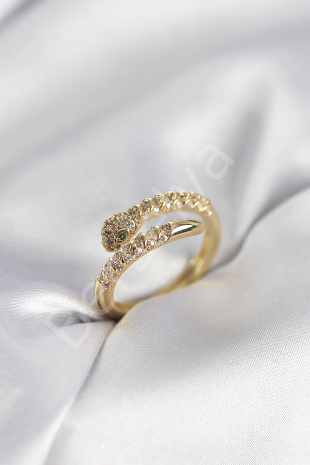 Yılan Model Gold Renk Zirkon Taşlı Kadın Yüzük