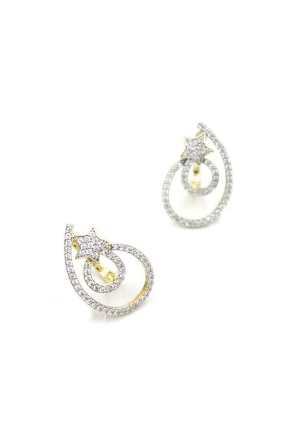 Taşlı Halka Küpe - Altın