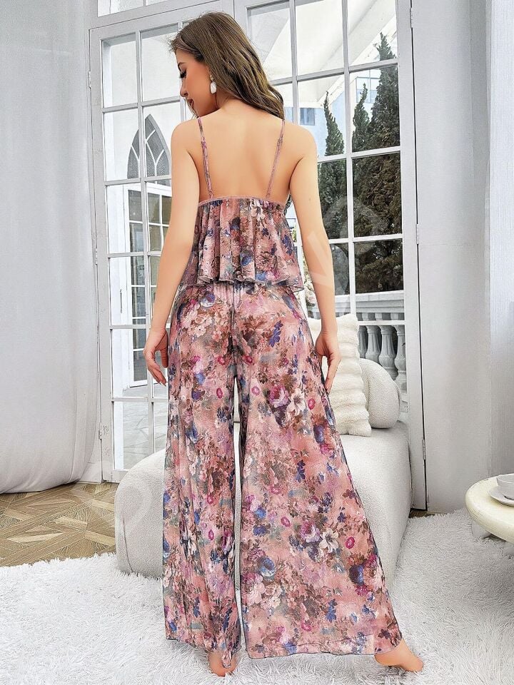 Özel Tasarım Çiçek Desenli Salaş Kesim Şık 2'li Takım