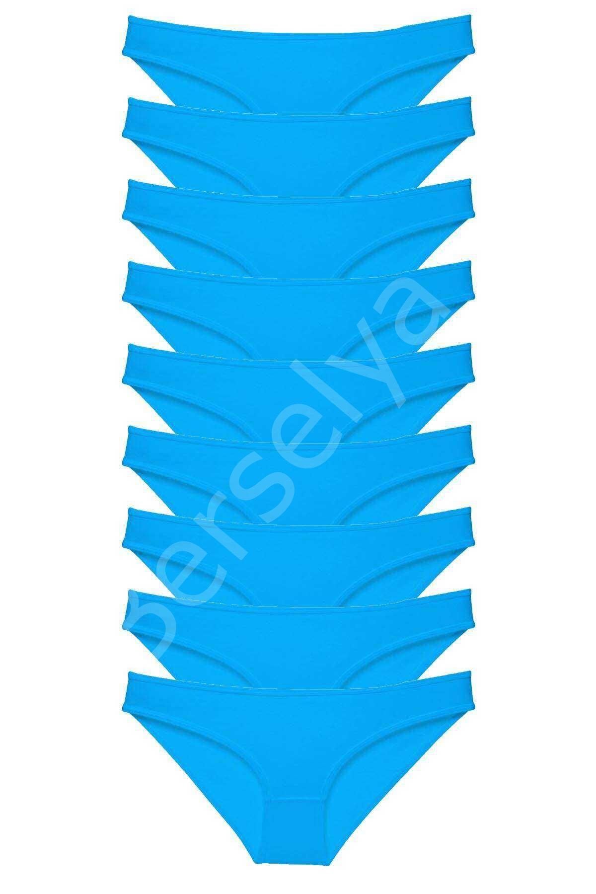 9 adet Süper Eko Set Likralı Kadın Slip Külot Mavi L