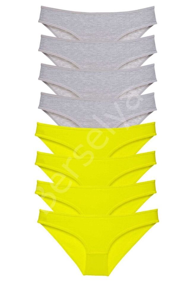 8 Adet Süper Eko Set Likralı Kadın Slip Külot Sarı Gri