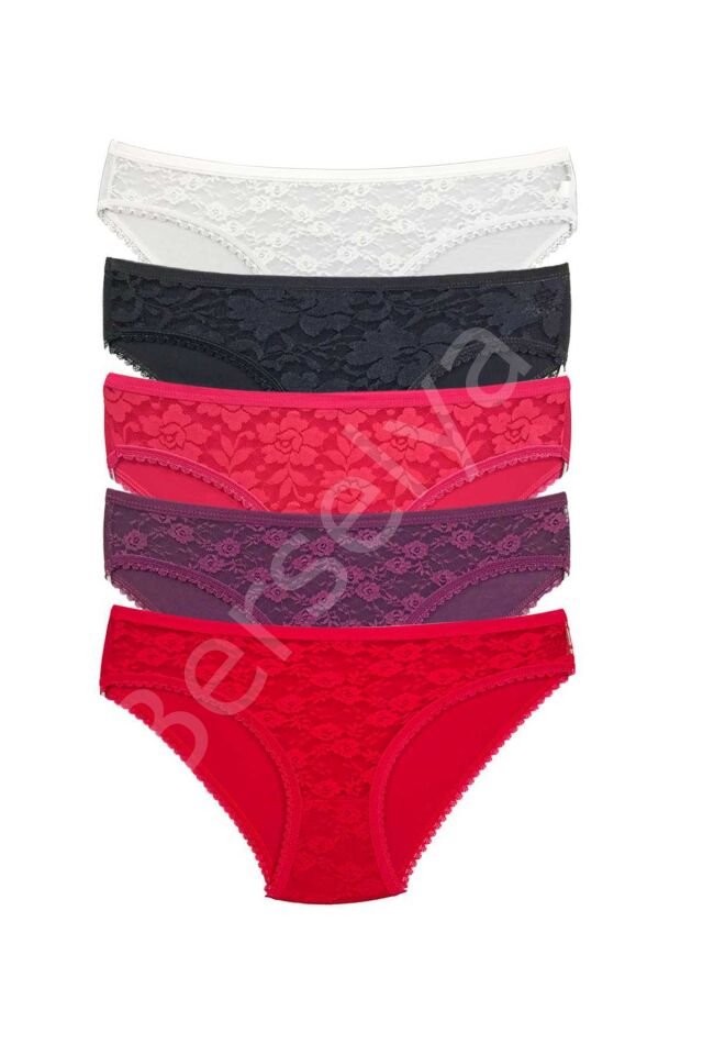 5 Adet Önü Dantelli Transparan Kadın Slip Külot S130 L