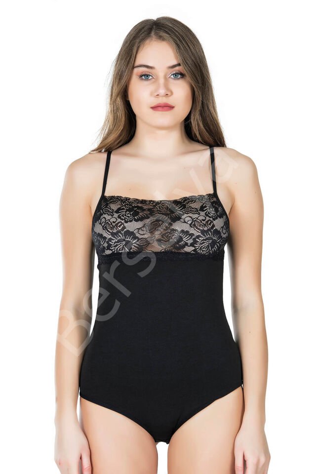 Dantel Yaka Askılı Çıtçıtlı Kadın Body 312