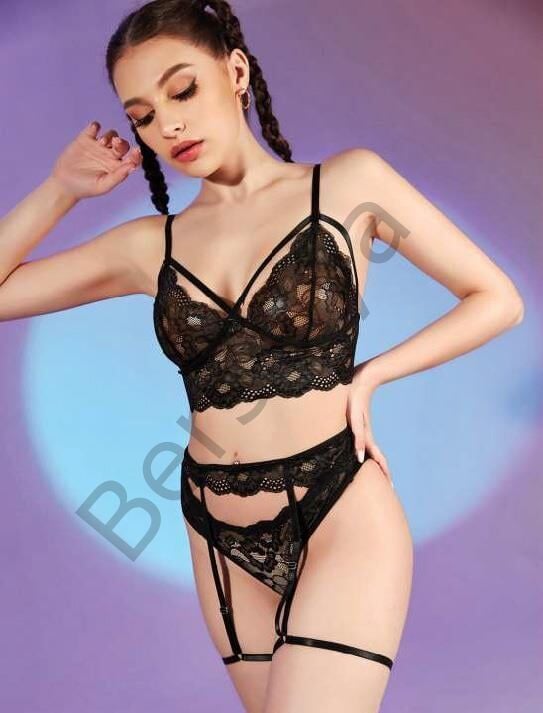 Siyah Dantelli Fantezi Jartiyer Takım