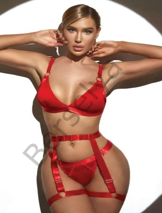 Kırmızı Bacak Aksesuarlı Fantezi Jartiyer Takım