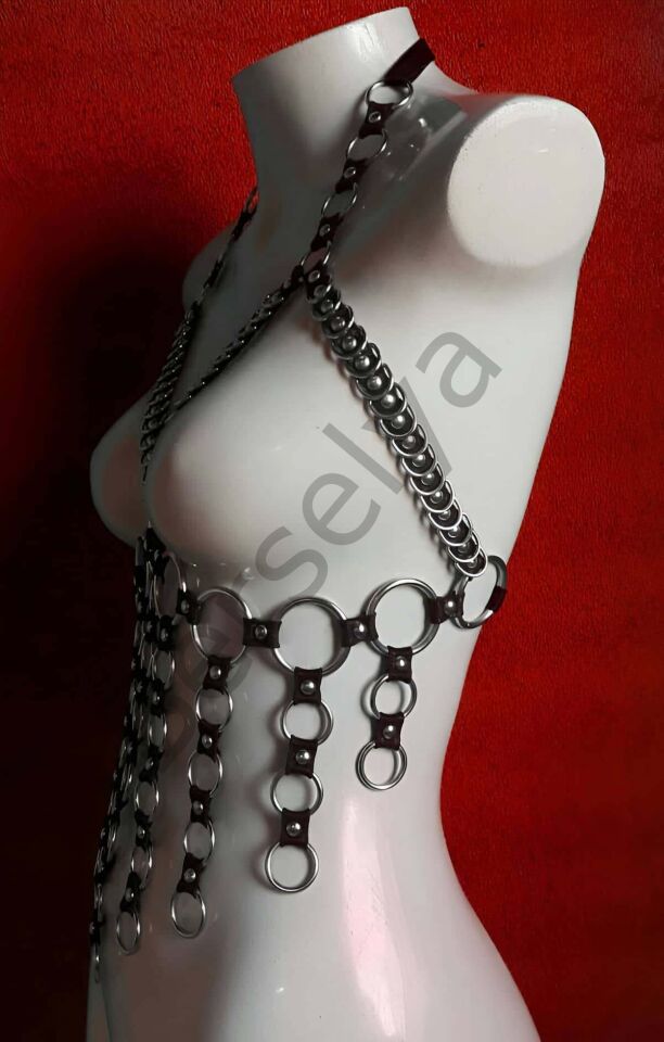 Lastik Seksi Büstiyer - Göğüs Açık Bırakan Büstiyer Lastik Harness - Brf567