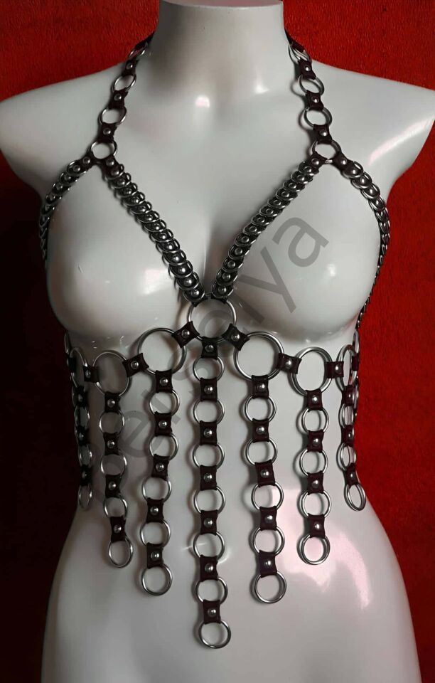 Lastik Seksi Büstiyer - Göğüs Açık Bırakan Büstiyer Lastik Harness - Brf567