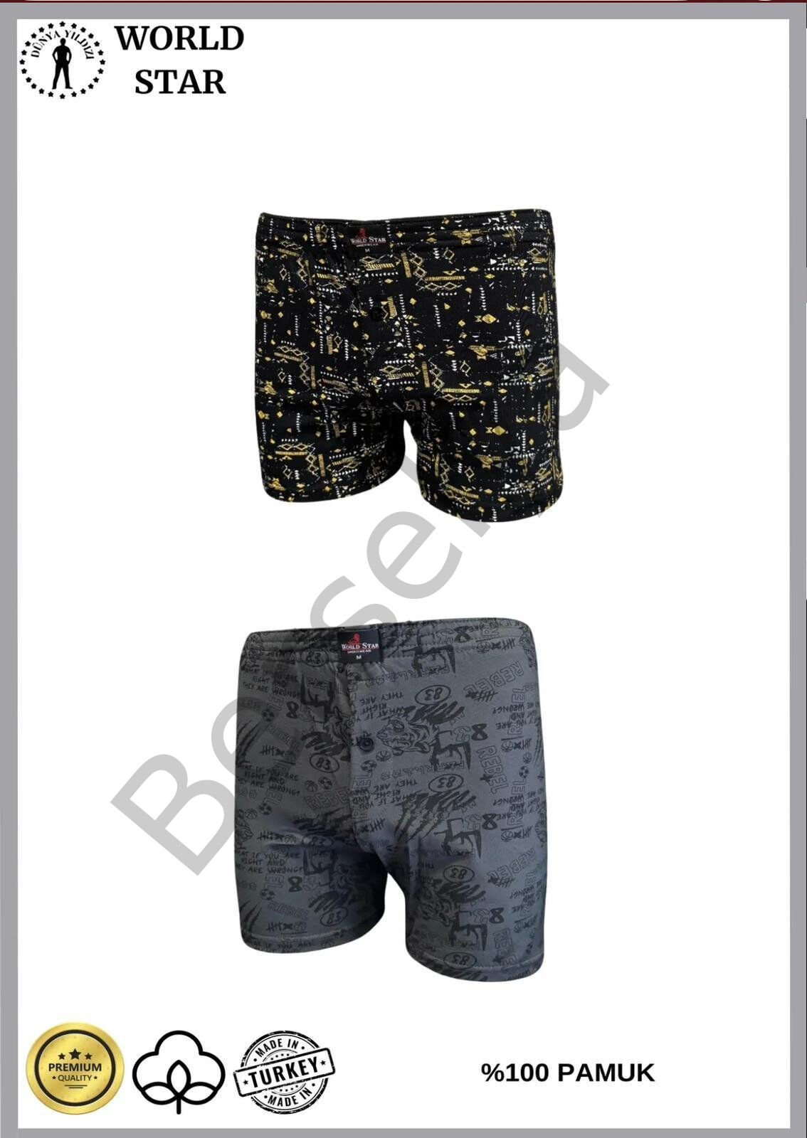 2'li Likralı Pamuklu Renkli Erkek Boxer Desen-01 - M