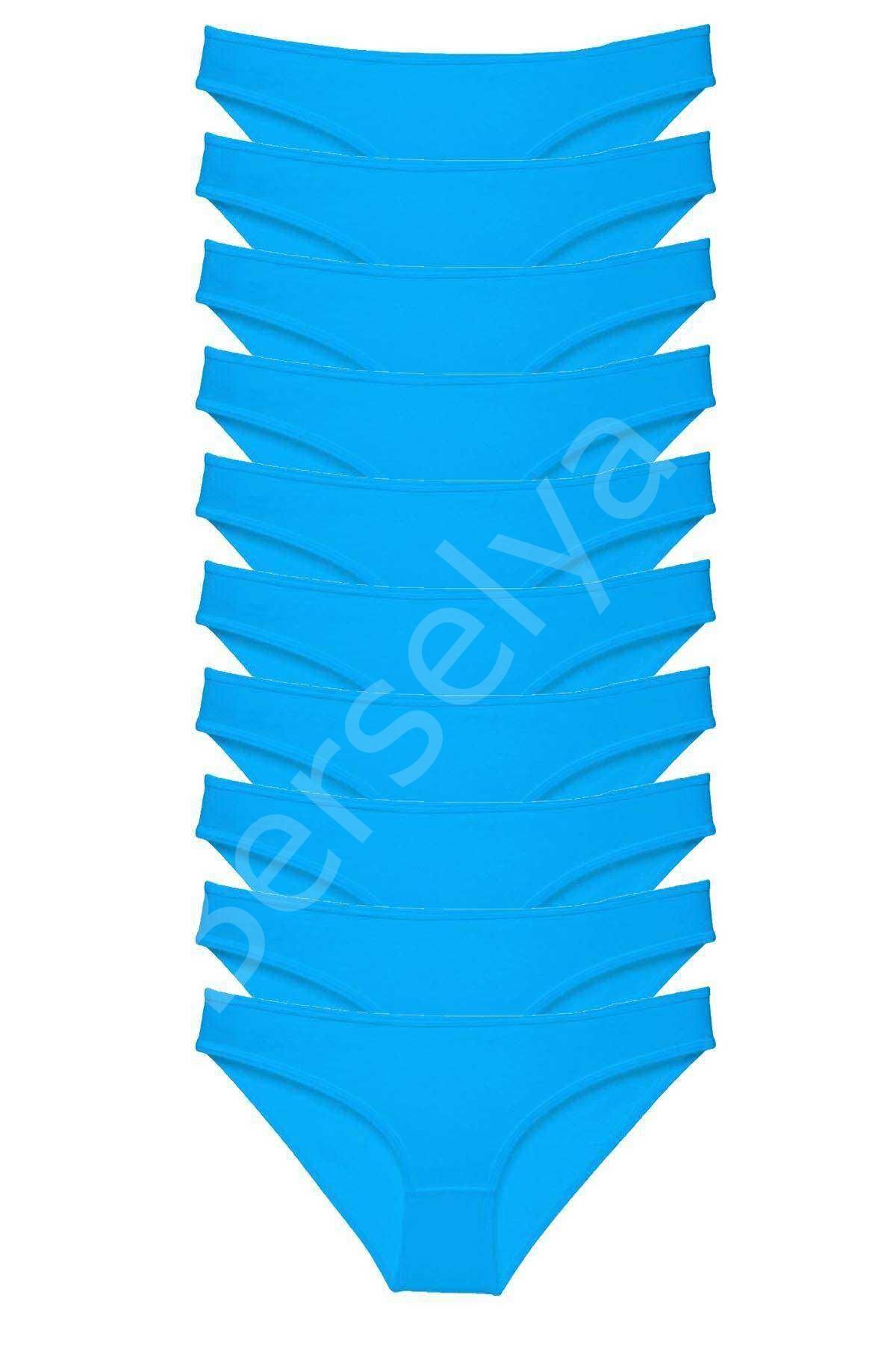 10 adet Süper Eko Set Likralı Kadın Slip Külot Mavi M