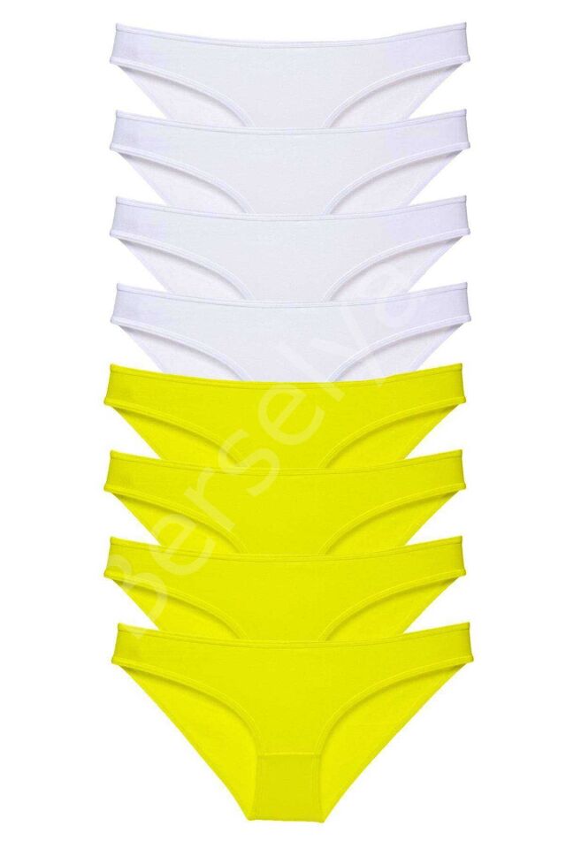 8 Adet Süper Eko Set Likralı Kadın Slip Külot Sarı Beyaz