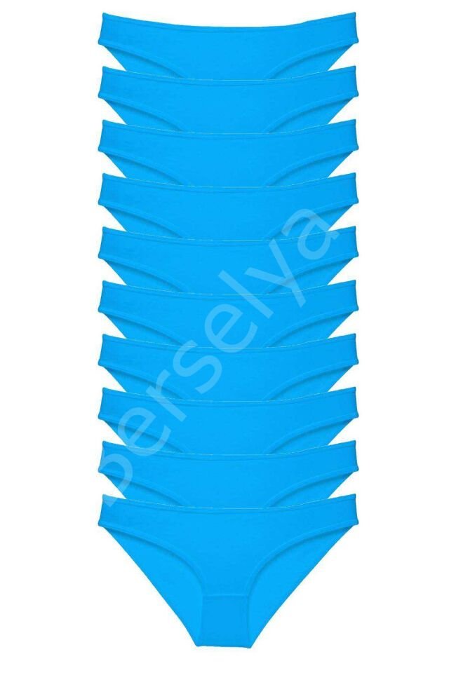 10 adet Süper Eko Set Likralı Kadın Slip Külot Mavi L