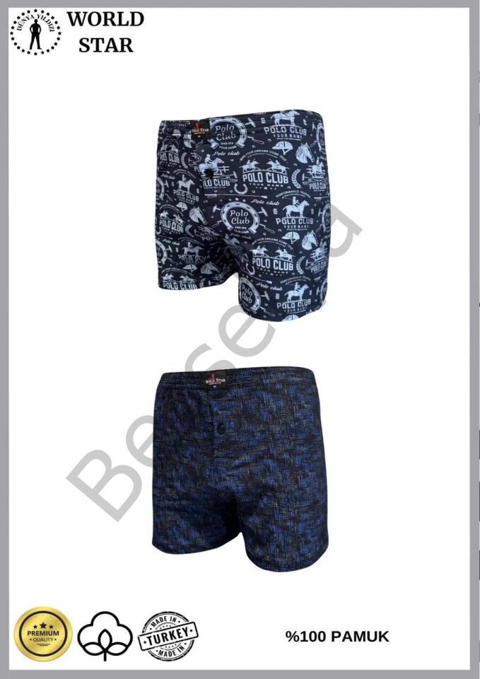 2'li Likralı Pamuklu Renkli Erkek Boxer Desen-02 - M