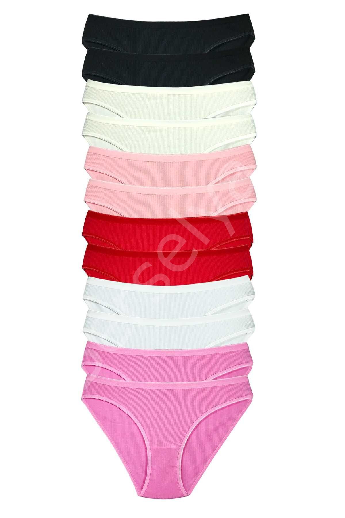 12 Adet Fitilli Pamuklu Kadın Kaşkorse Bikini Külot M-L