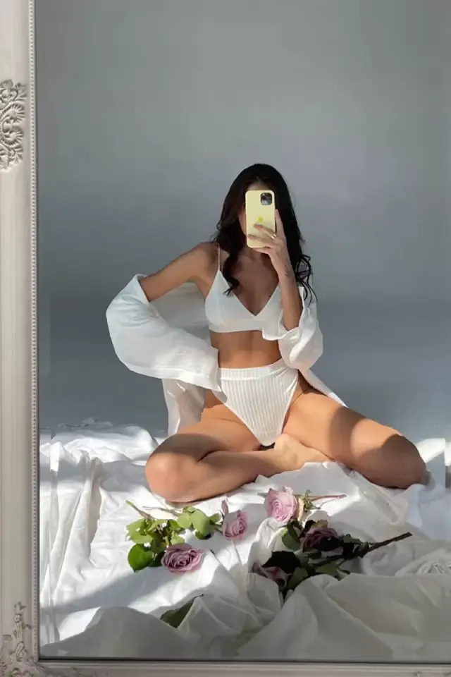 Kadın Beyaz Yüksek Bel Slip Takımı Dolgusuz Rahat Şık İç Giyim Seti