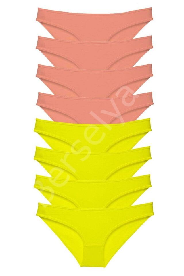 8 Adet Süper Eko Set Likralı Kadın Slip Külot Sarı Pudra