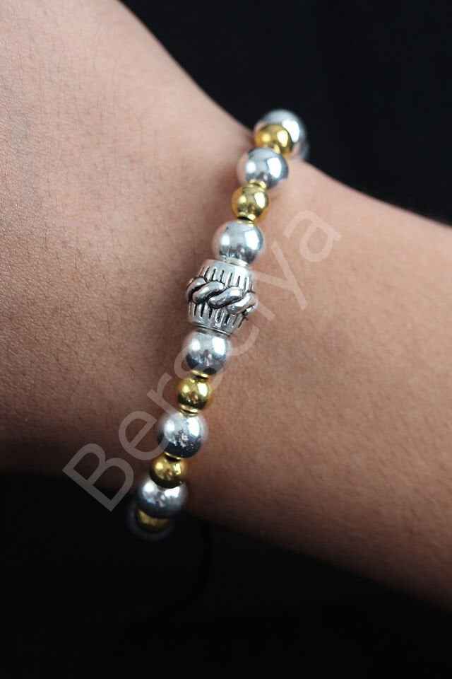 Doğal Taş Sarmal Model Gold Ve Gümüş Renk Asansörlü Erkek Bileklik