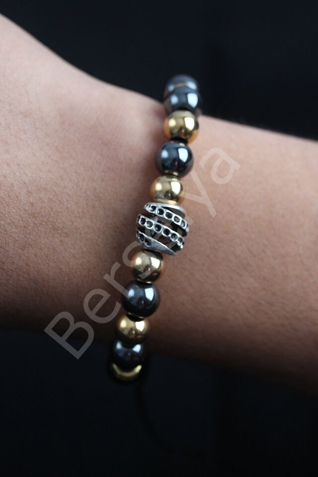 Doğal Taş Sarmal Model Gold Ve Füme Renk Asansörlü Erkek Bileklik