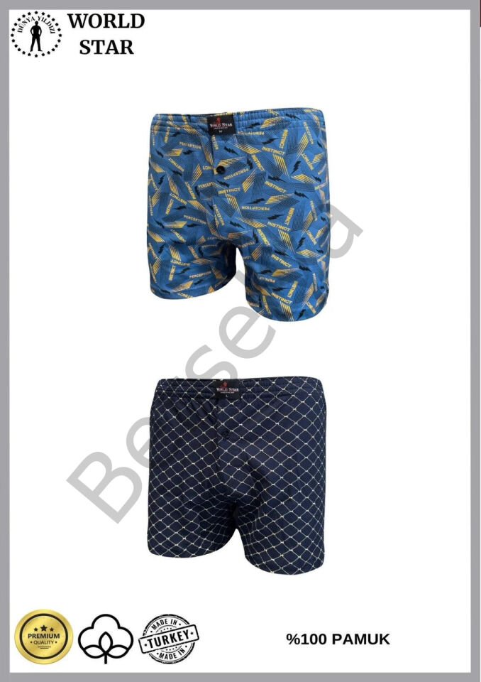 2'li Likralı Pamuklu Renkli Erkek Boxer Desen-03 - L