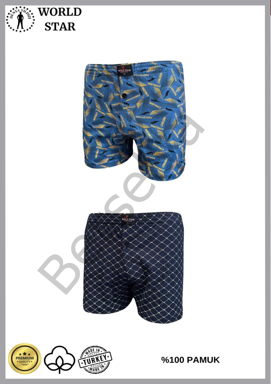 2'li Likralı Pamuklu Renkli Erkek Boxer Desen-03 - XL