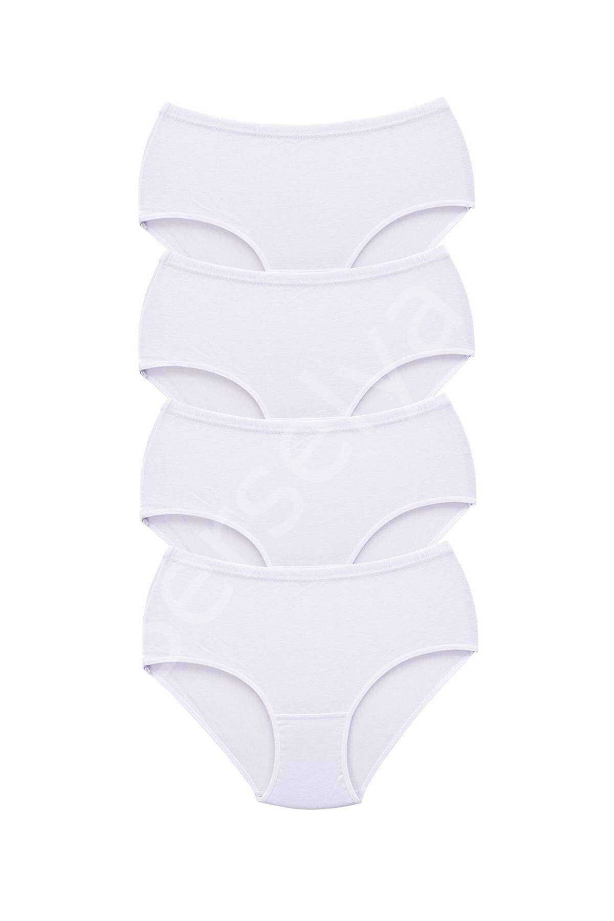 4 Adet Tutku Kadın Yüksek Bel Bato Kalın Lastik Külot Beyaz