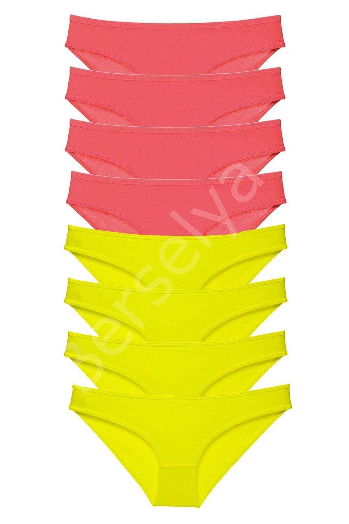 8 Adet Süper Eko Set Likralı Kadın Slip Külot Sarı Fuşya