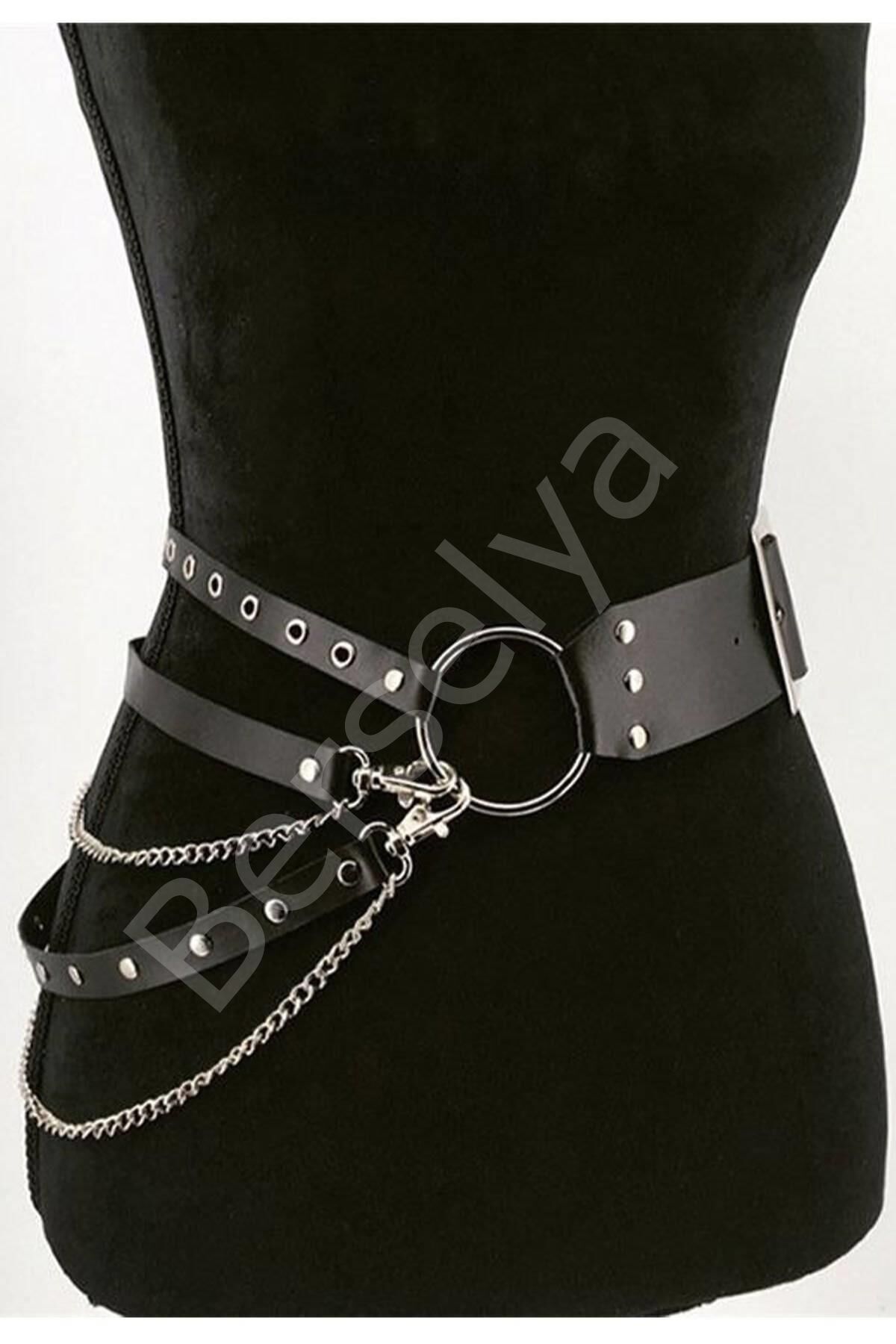 Kadın Bel Kısmına Tasarlanmış Siyah Harness Deri Aksesuar 0232