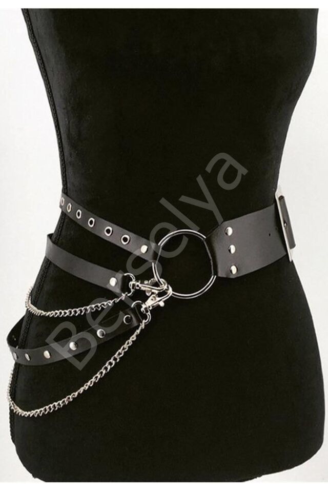 Kadın Bel Kısmına Tasarlanmış Siyah Harness Deri Aksesuar 0232